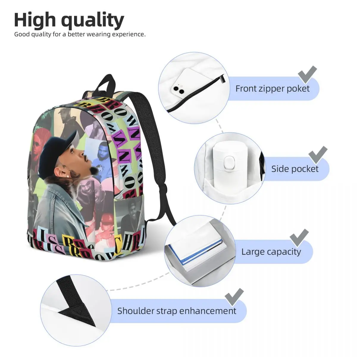 Lightweight Chris Brown 11 Tour 2024 Musicchris Brown Bag Camping Multi Compartment Chris Brown Boys Storage Bag Birthday Gift