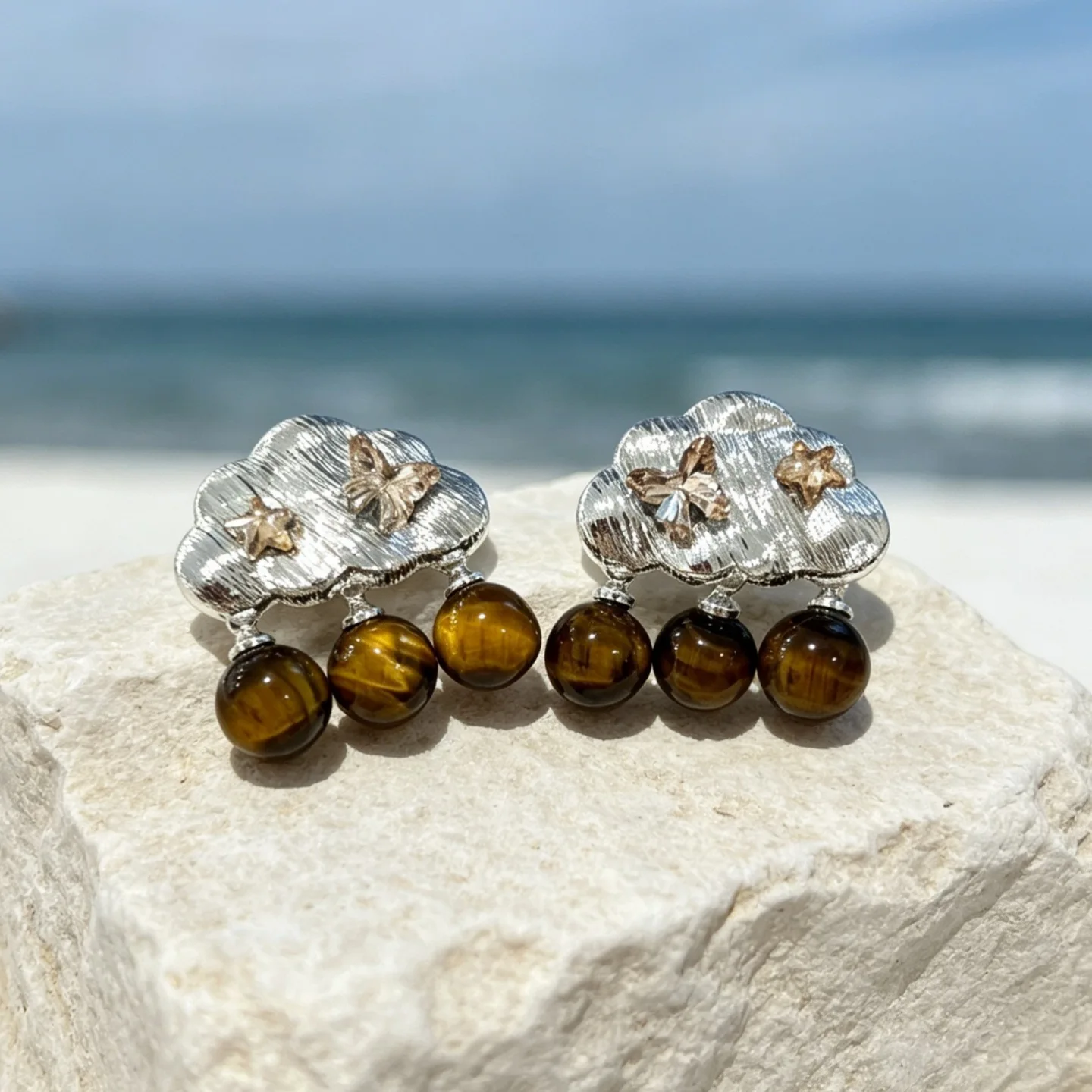 Vintage niche tiger's eye raindrop tassel earrings