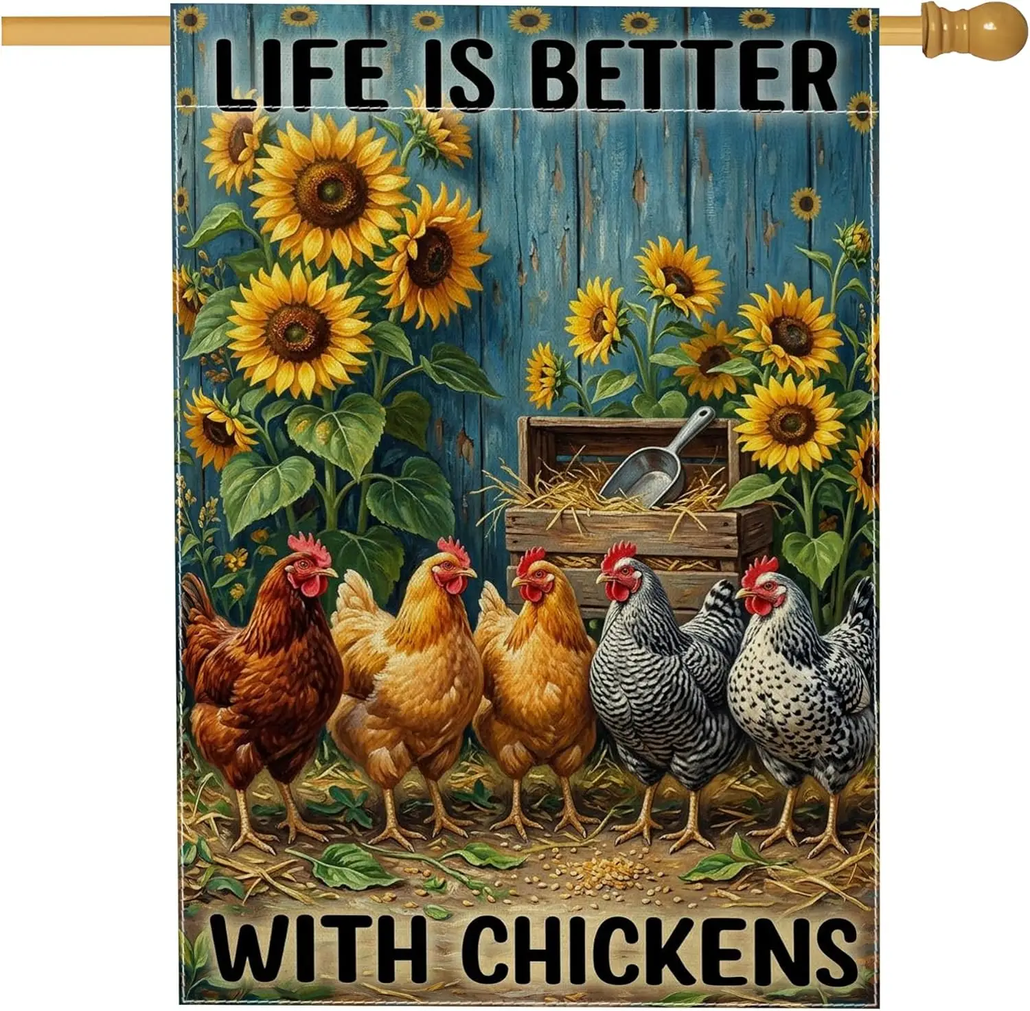 Sunflower House Flag, Rustic Country Chicken Garden Summer Yellow Burlap Double Sided Decorative Outside Porch Flags for Out AAM