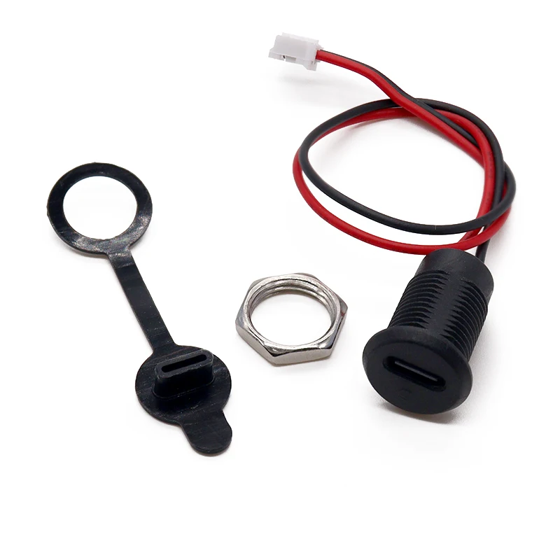 2PCS TYPE-C Waterproof female socket with wire injection and direct pressure, with wire data charging port
