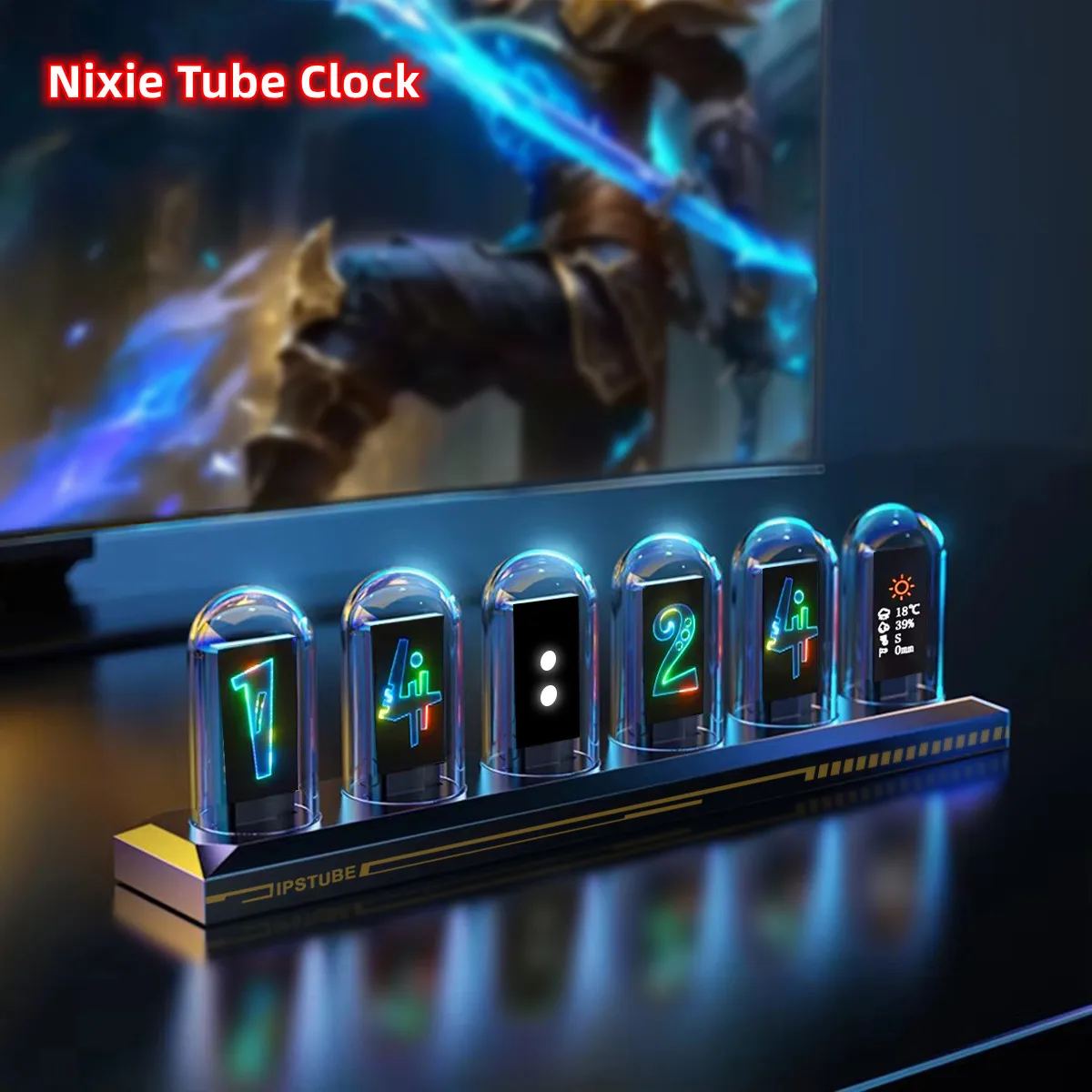 Novelty Nixie Tube Digital Clock USB RGB IPS Color Screen DIY APP Control Game Animes Weather Picture Display Electronic Clock