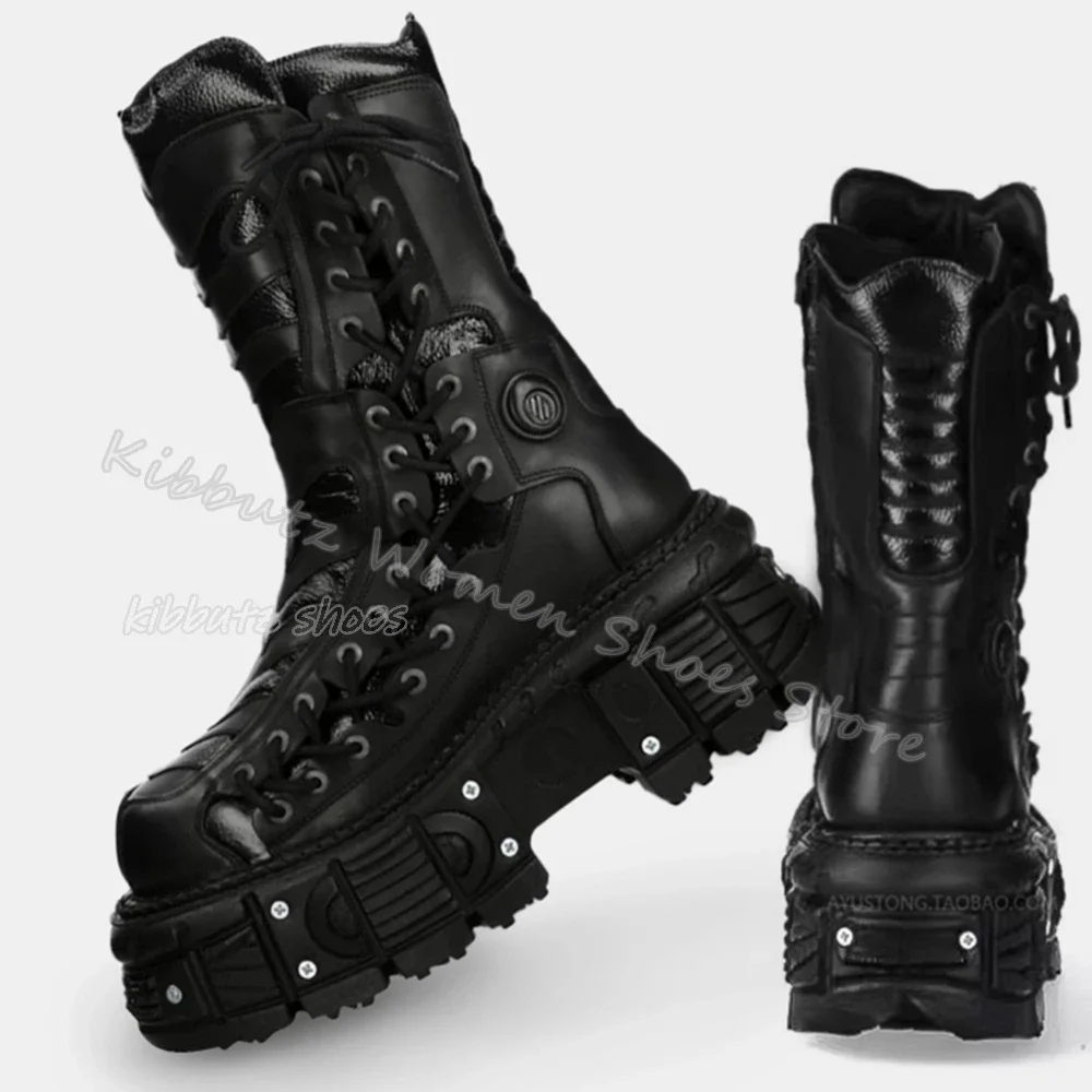 

Gothic Ankle Boots Platform Rock Punk Genuine Leather Slip-On Fashion Sexy Concise Women Shoes Newest Y2k Hot Girls Solid Color