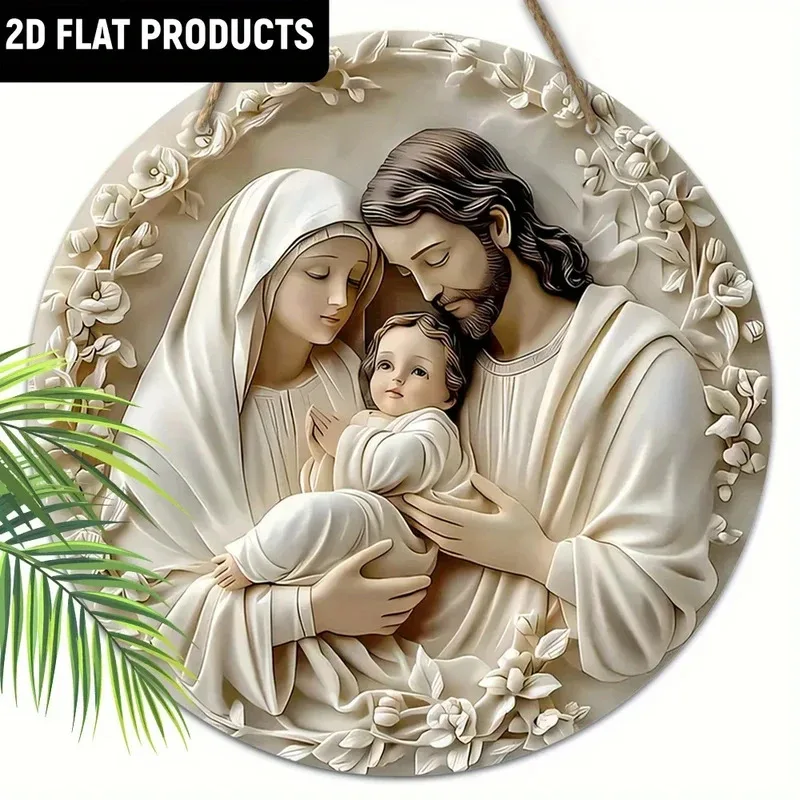 2DWooden Baptism Prayer Theme Round Hanging Decoration 7.9Inch/20cm Wall Door Decoration Suitable for indoor and outdoor courtya image 4