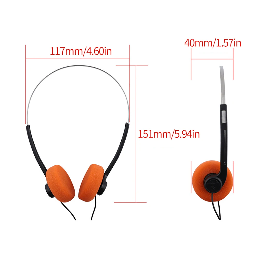 Fones de ouvido estéreo com fio, plugue de fio de 3.5mm, faixa de cabeça ajustável estilo retrô vintage para walkman, cd player, computador