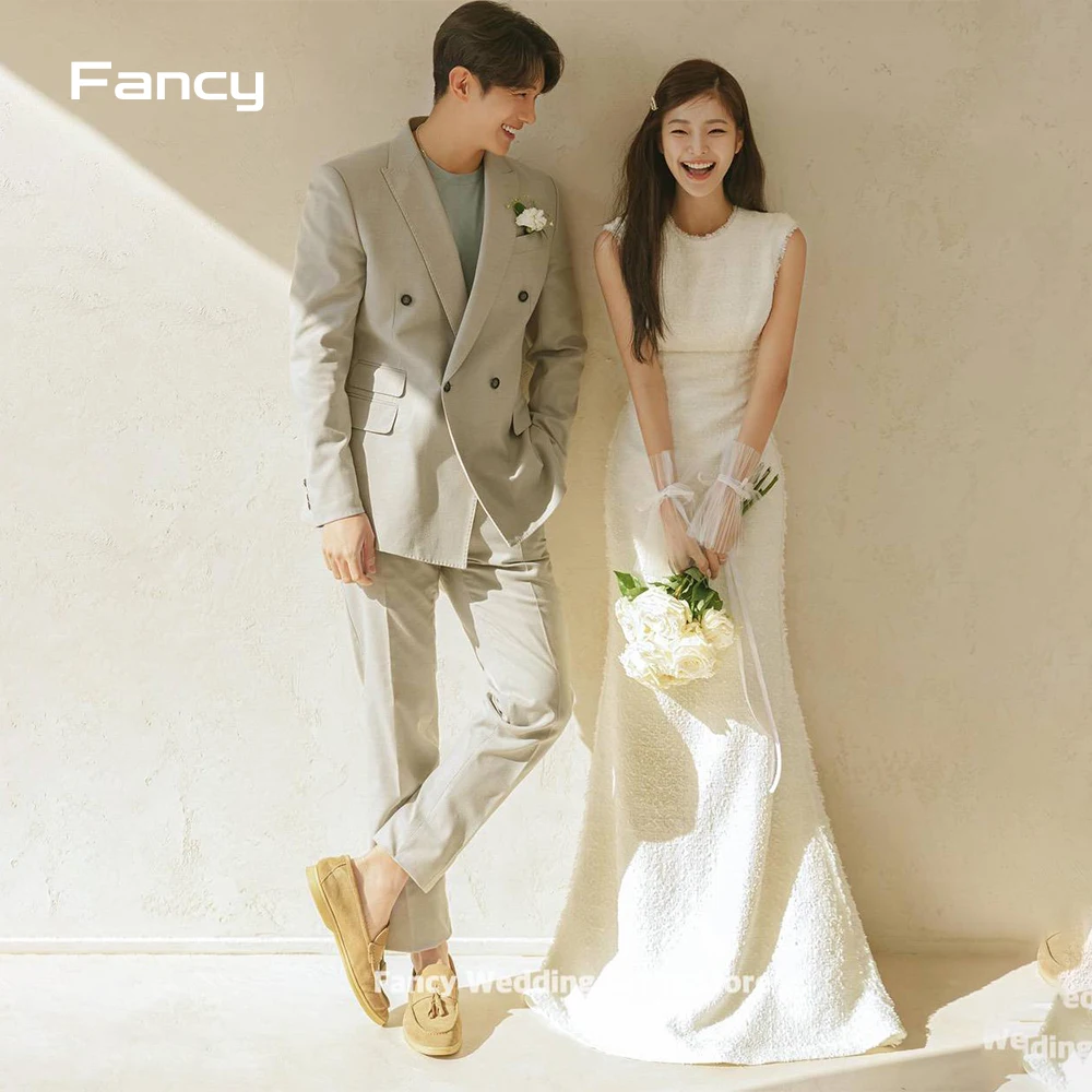 

Fancy Elegant Lace Mermaid Wedding Dresses Korea Photoshoot Sleeves O-Neck Elegant Bridal Gowns Floor Length Custom Made 2024