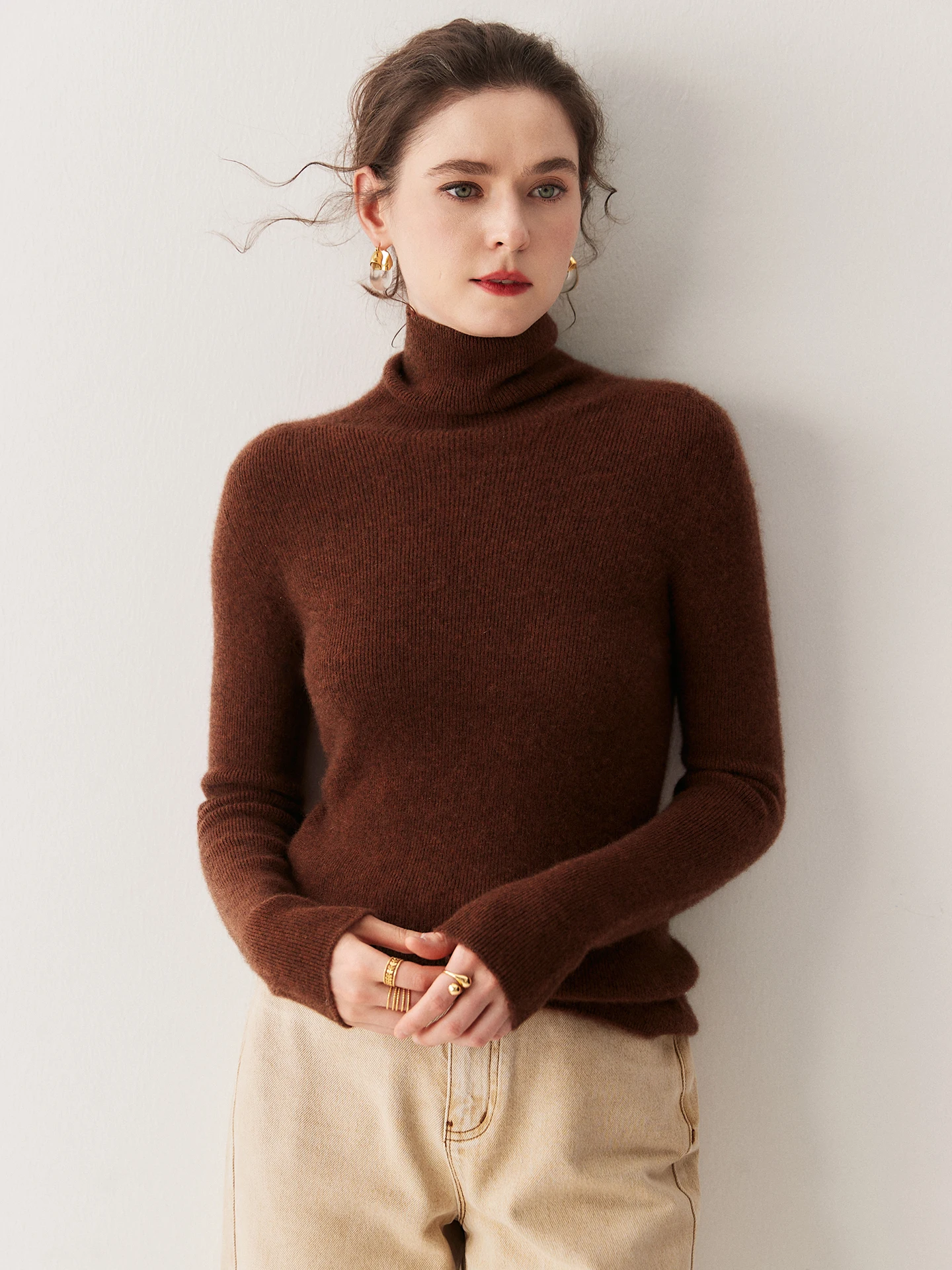 

Faionable Camere Knitted High Collar Slim Fit Base irt Women's Color Woolen Sweater Sli Commute ential