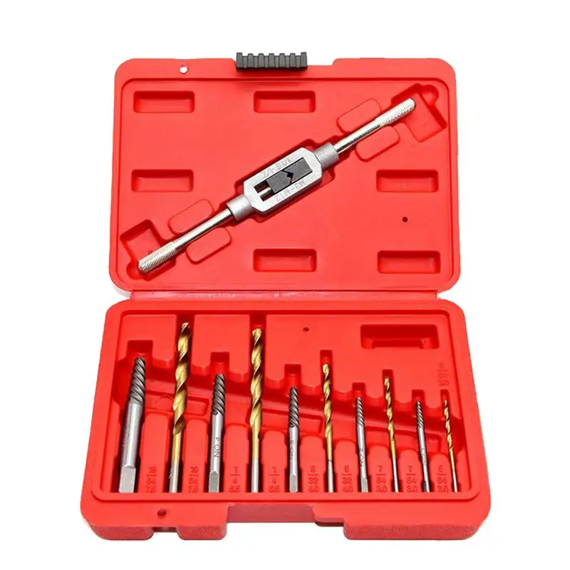 

11pcs/kit Hand Drill Bits Set Screw Extractor Remover Kit Heavy Duty Multi-Purpose Tap Extractors Cobalt Coated Twist Drill Bit