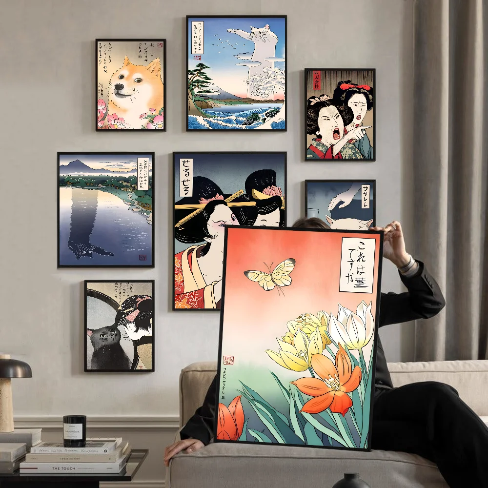 Funny Japanese Woman Yelling at Cat Doge Self-adhesive Art Poster HD Quality Wall Art Retro Posters for Home Home Decor