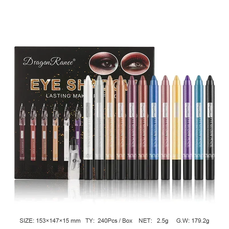 12 Pcs Glitter Eye Shadow Stick Set Pearl Shine Gloss Smooth Easy To Apply Multi Functional Eye Shadow Eyeliner Gift Set 2.5g*12