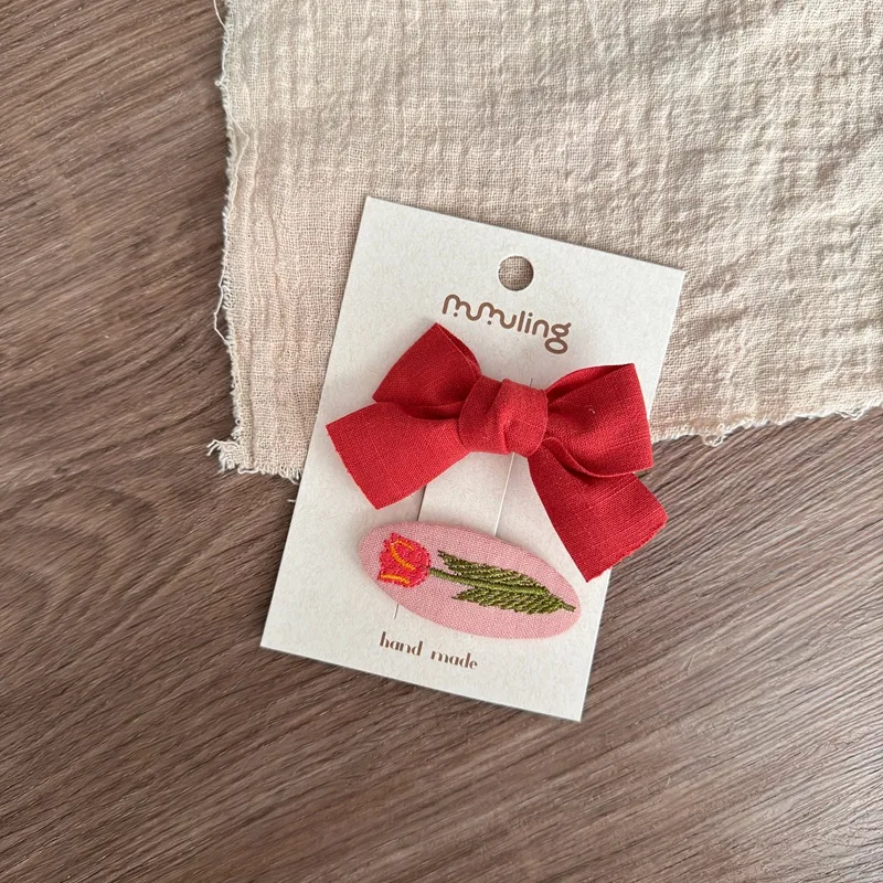 2 قطعة/المجموعة الحلو فتاة صغيرة Bowknot مقاطع الشعر بلون صغير الاطفال التطريز المشابك الأميرة الطفل المشبك إكسسوارات الشعر