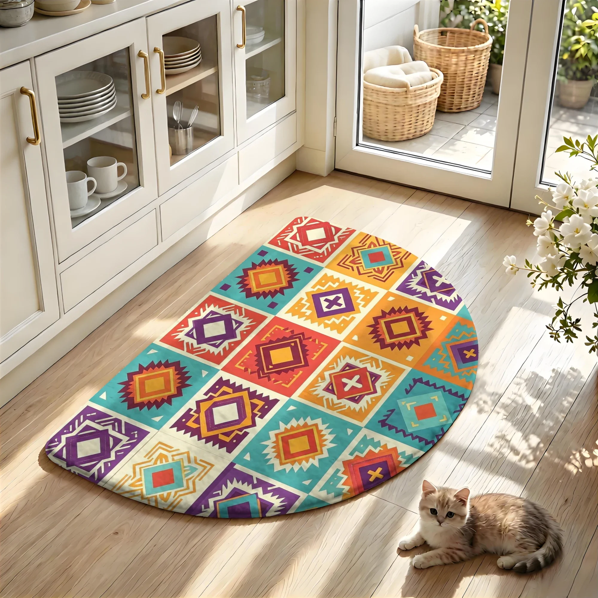 3D Printed Half round Flannel Floor Mat Slow Rebound Sponge Water Absorbing Household Door Mat Bathroom Anti-Slip