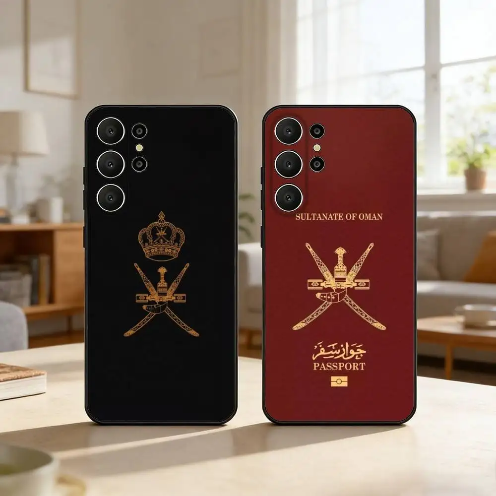 Oman Passport Flag Phone Case For Samsung S26,S25,S24,S21,S22,S23,S30,Ultra,S20,FE,Lite,10,9,Black Cover