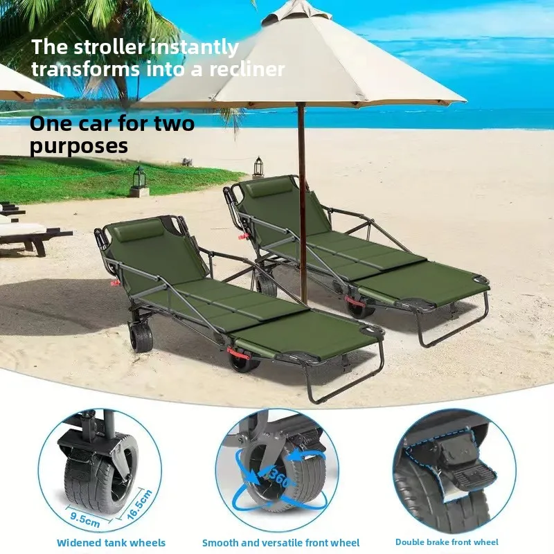 Multifunctional Foldable Camping Wagon Convertible Sun Lounger Cot Portable Hand Trolley For Beach Outdoor Camping Leisure