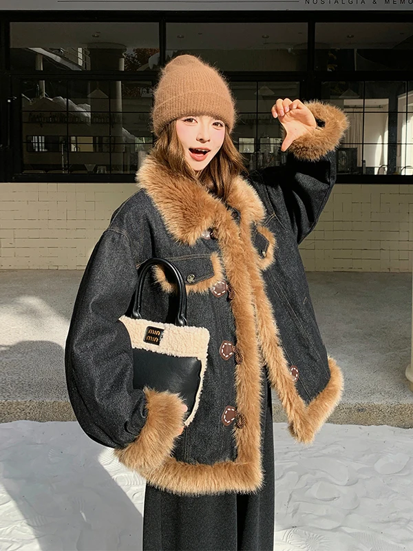 

Thickened Cotton Jacket Women's Short Style Winter Coat Unique Patchwork Design Warm And Stylish Korean Loose Fit Long Sleeve