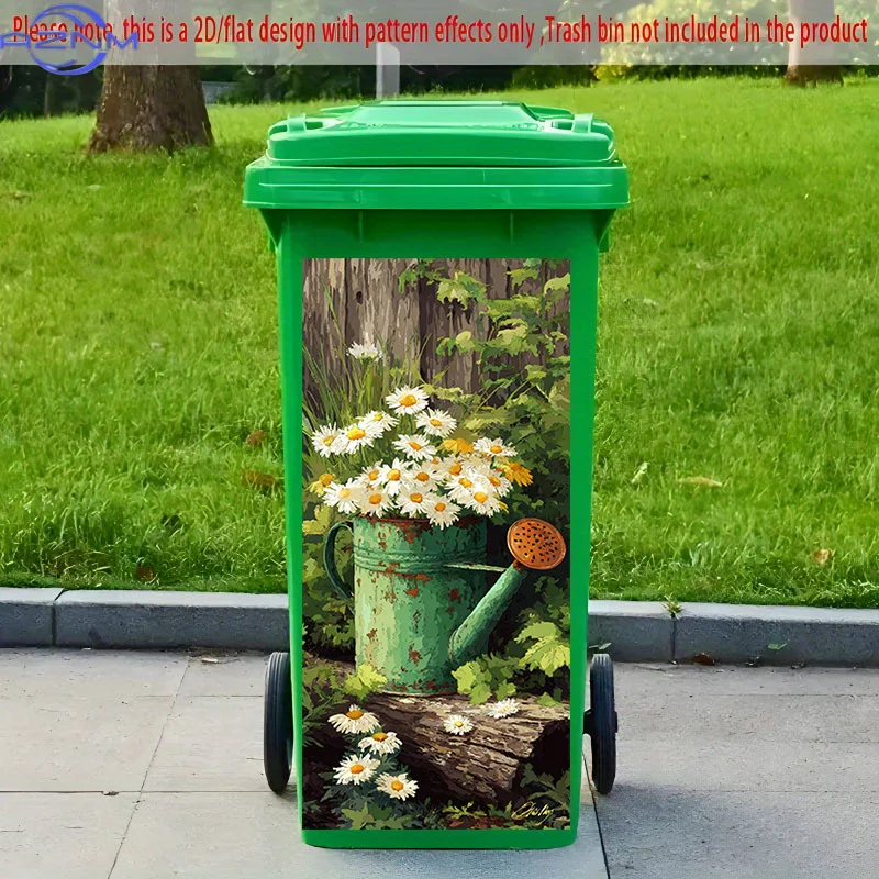 [2D Flat Printing] 1pc 2D Pattern Printed Kitchen Trash Can Sticker, X inch Old Kettle Daisy Sunflower Theme Kitchen Home Deco