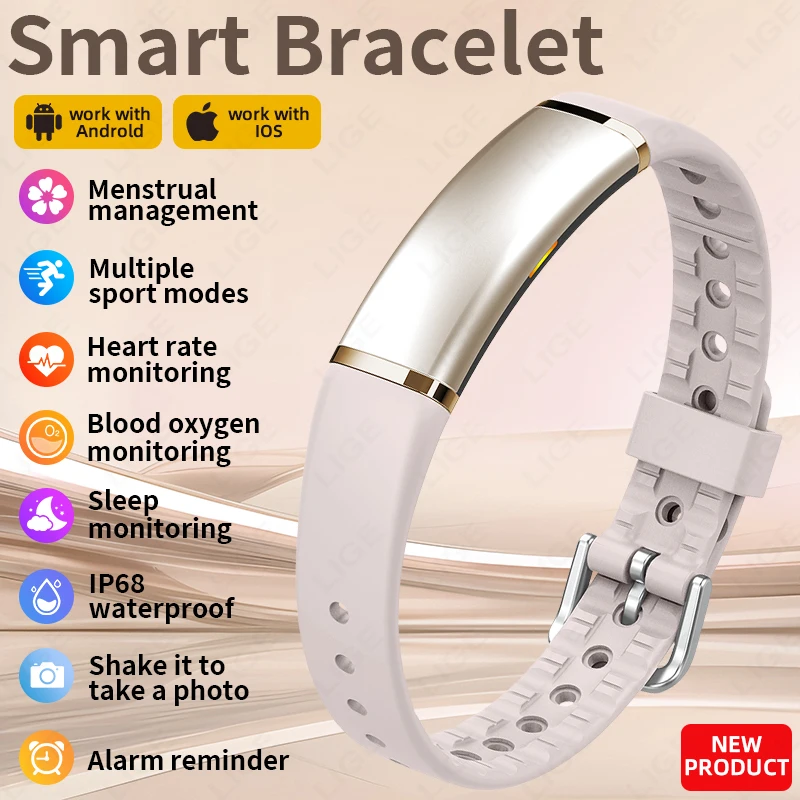 

Смарт-браслет LIGE для спорта и фитнеса с отслеживанием HRV и уровня кислорода в крови, без экрана, шагомер, водонепроницаемость IP68, смарт-браслет 2026