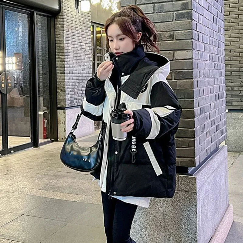 2025년 겨울 여성용 롱 슬리브 푸퍼 아우터, 후드 파카 코트, 한국 여성 패션 두꺼운 면 패딩 재킷