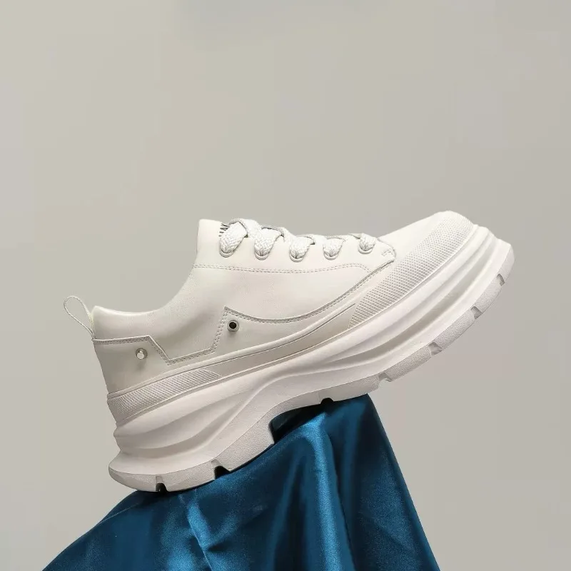 Designer Luxury Thick Sole Height Increasing Men's Shoes White Cowhide Trendy Casual Sport Board Shoes Male Sneakers Outdoor