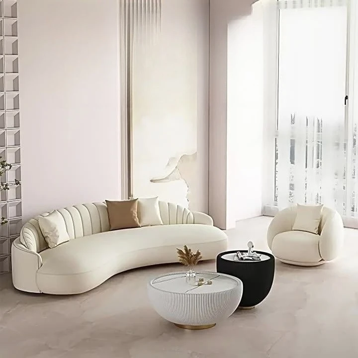 Cream-style curved creative sofa for hotels, photo studios, beauty salons, minimalist rest, reception, meetings, and negotiation