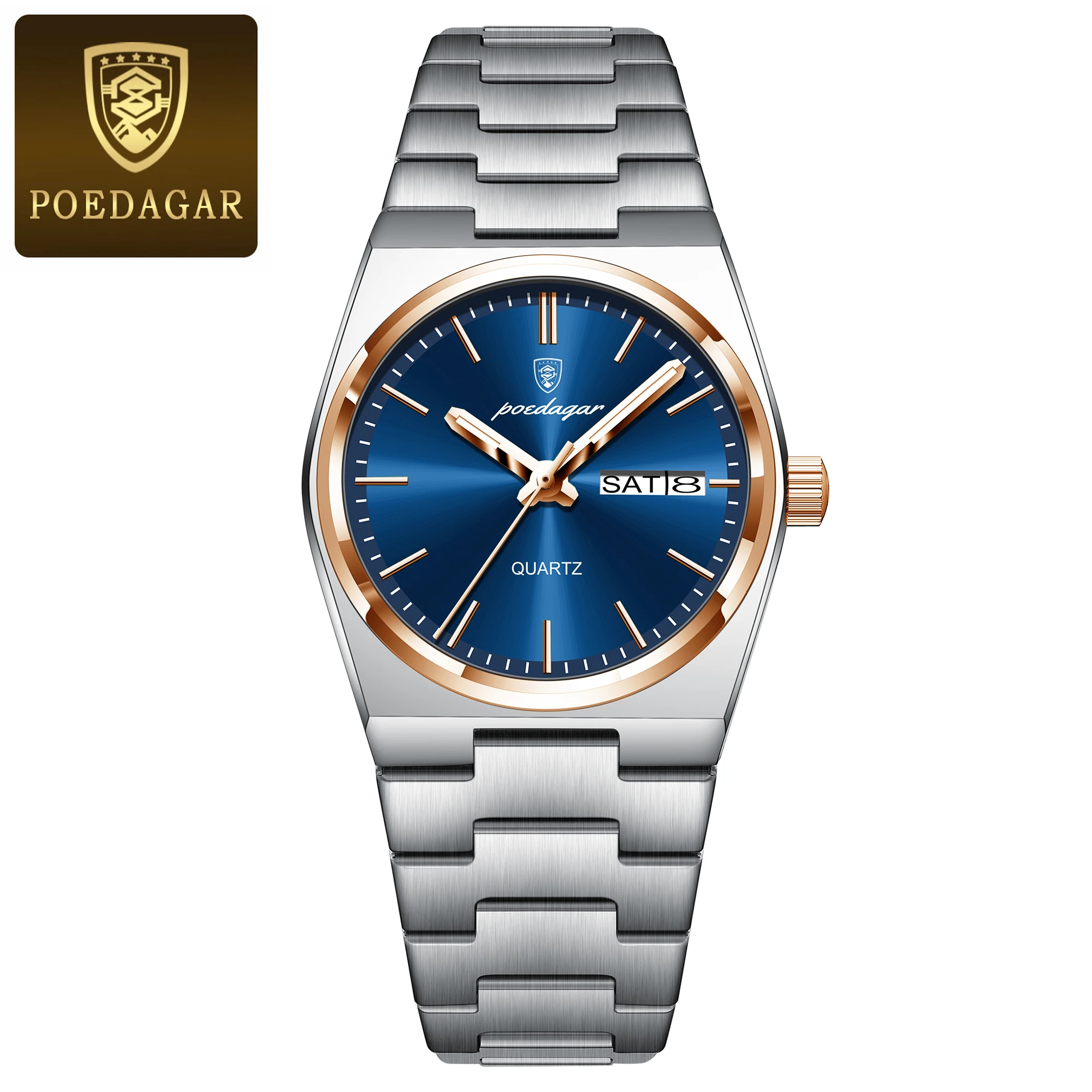 POEDAGAR Elegante Uhren Für Frauen Wasserdicht Leucht Datum Woche Damen Uhr Quarz Edelstahl Frau Mode Armbanduhr