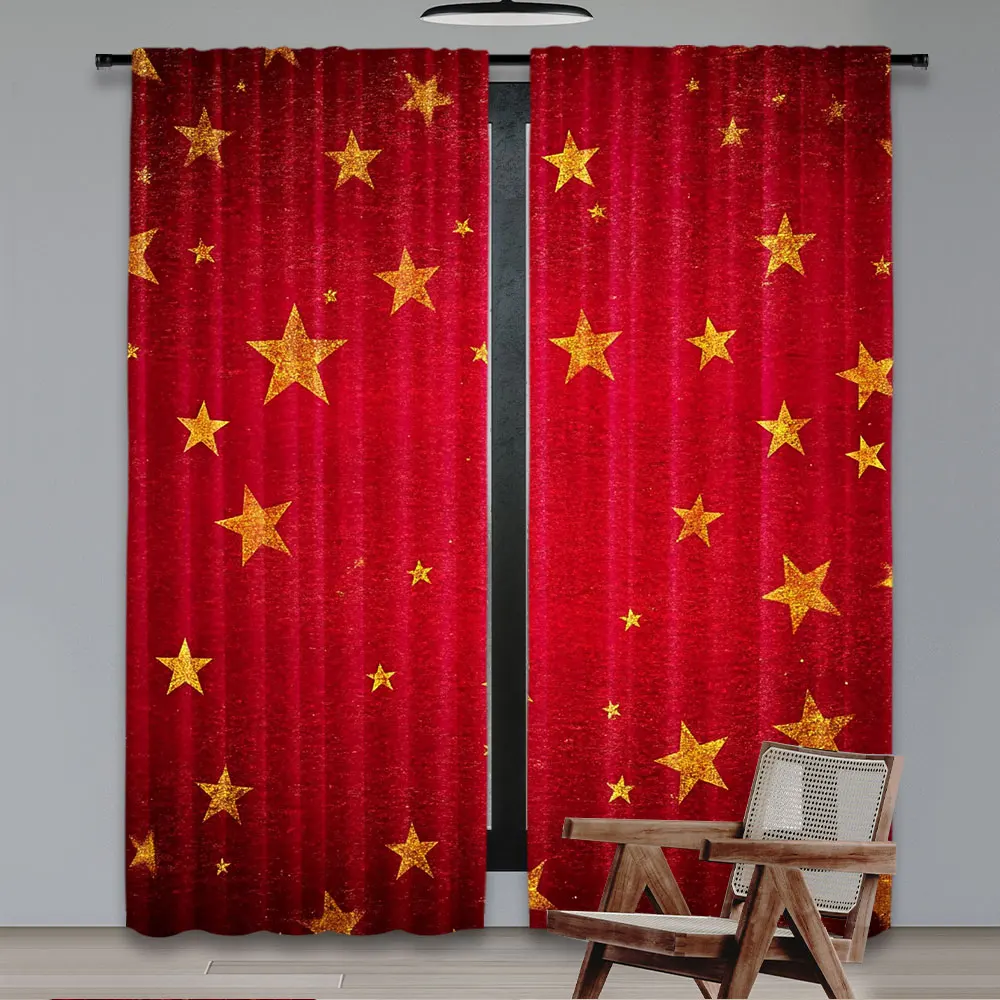 2Pcs Starry Curtains Yellow Curtains Circus Vintage Halloween Curtains Suitable For Bedroom Living Room College Dorm A