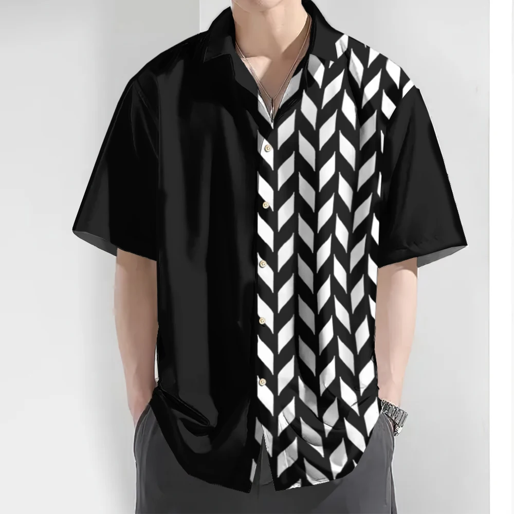 

2024 Shirt Striped Mens Shirt 3d Simple Short Sleeve Tops Summer Shirt Button Casual Street Tee Fashion Blouse Hawaii