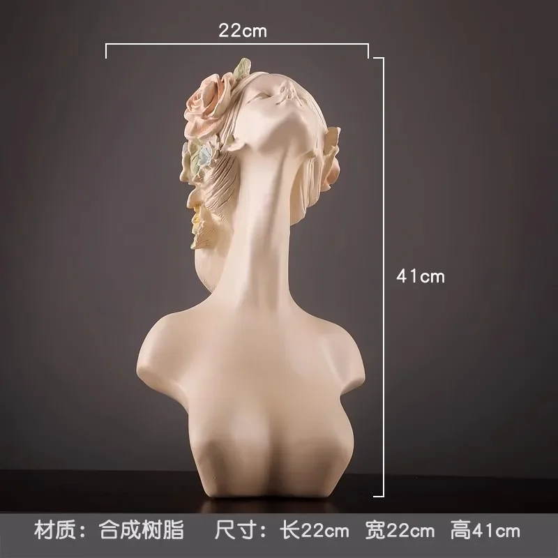 Flower hair girl Nordic sculpture ornament Resin statue art avatar Wine cabinet Home jewelry Living room soft decoration jewelry