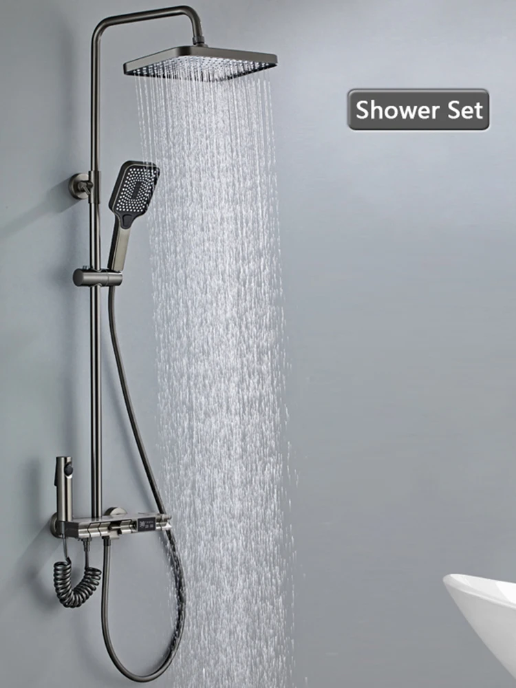 Imagem -03 - Conjunto de Chuveiro Digital de Luxo Piano Sistema de Chuveiro de Banheiro Pressurizado Rain Top Spray Shower Faucet Conjunto Banheira Chuveiro Faucet Cinza