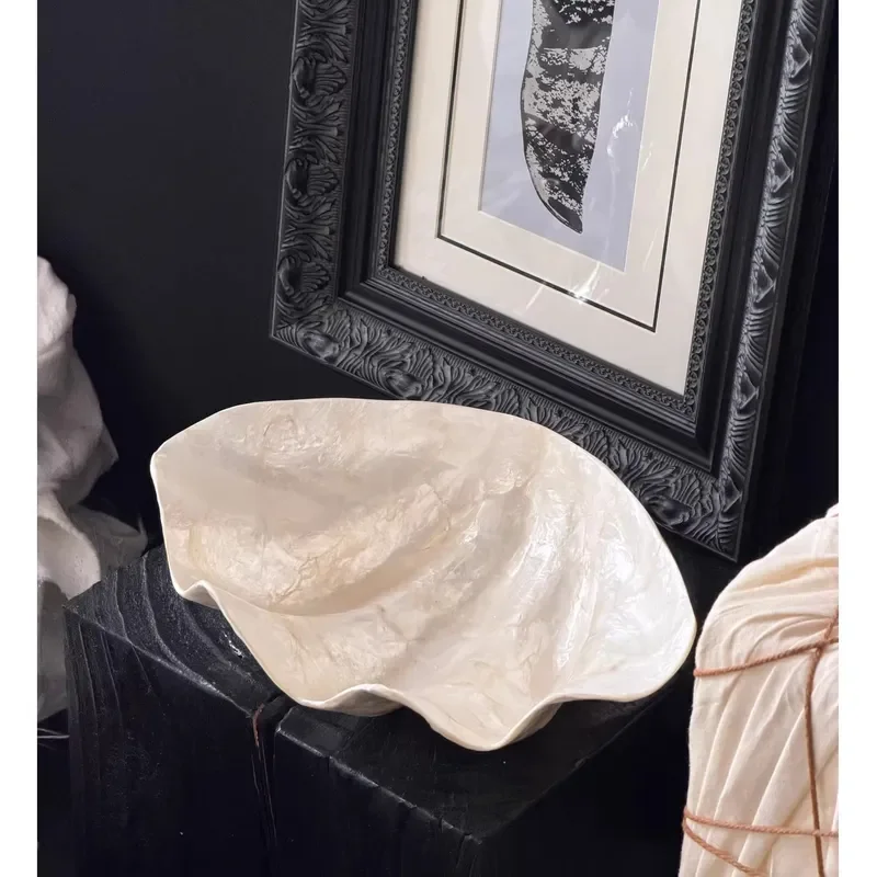 Modern French Wabi Style Shell Tray with Colorful Handle for Living Room Tabletop Decoration Household Ocean Theme Ornament