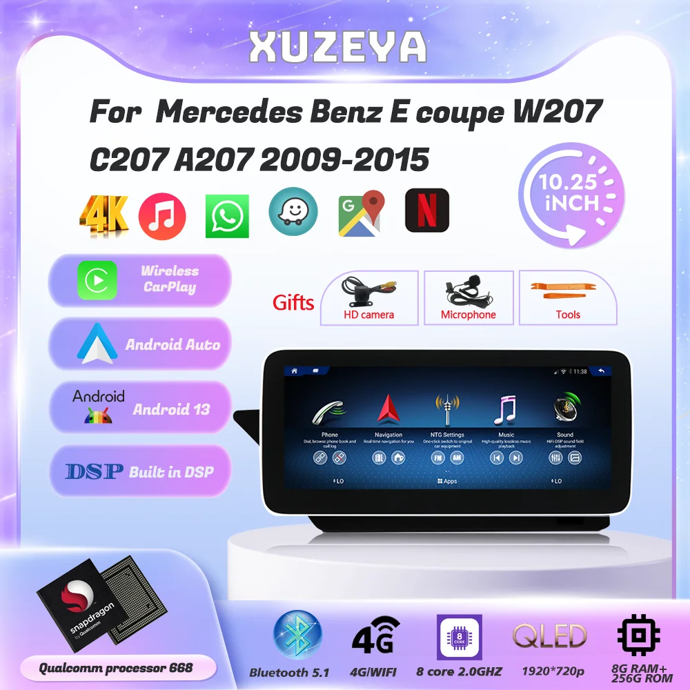 

10,25 дюймовый Android 13 для Mercedes Benz E coupe W207 C207 A207 2009-2015 GPS Carplay 5G hd360камеры навигация мультимедийный плеер