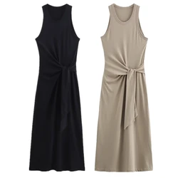 Maxdutti For Summer Fashion Elegant Slim Fit Straight Tank Dress French Minimalist Bow Sleeveless Dress Women
