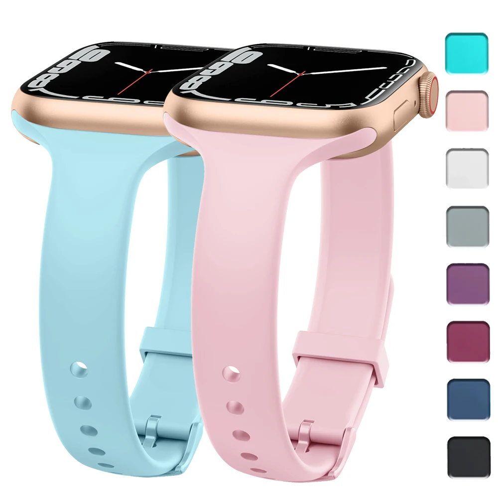 Bracelet de montre en silicone fin pour Apple Watch, 8, 7, 6, 5, 4, 3, SE, Bracelet Ultra, 49mm, 45mm, 41mm, 40mm, 44mm, 38mm, 42mm