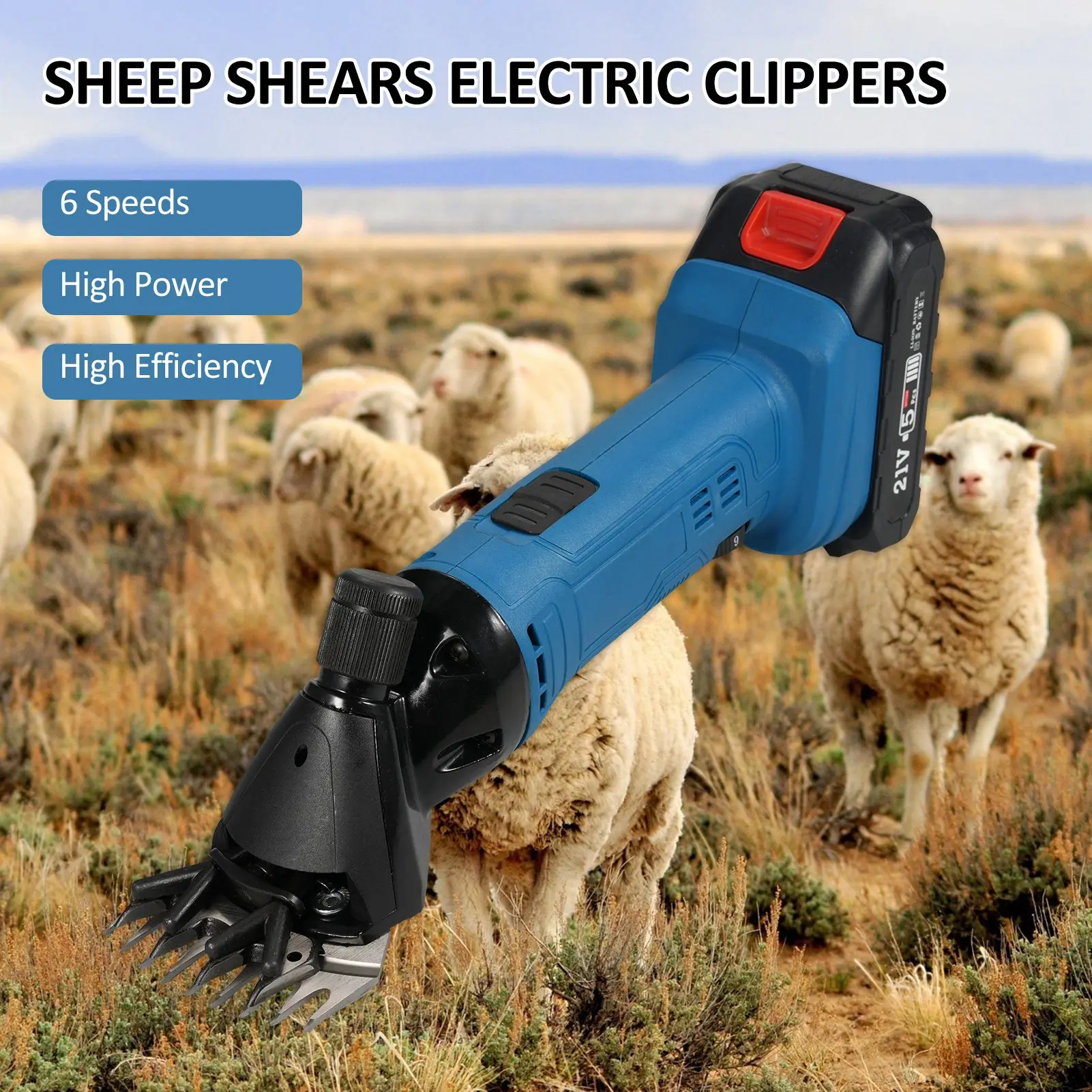 

Электрические ножницы для стрижки овец, машинки для стрижки животных, 6-скоростная регулировка, лезвие с 9 зубьями, мощный и тихий двигатель для овец, коз