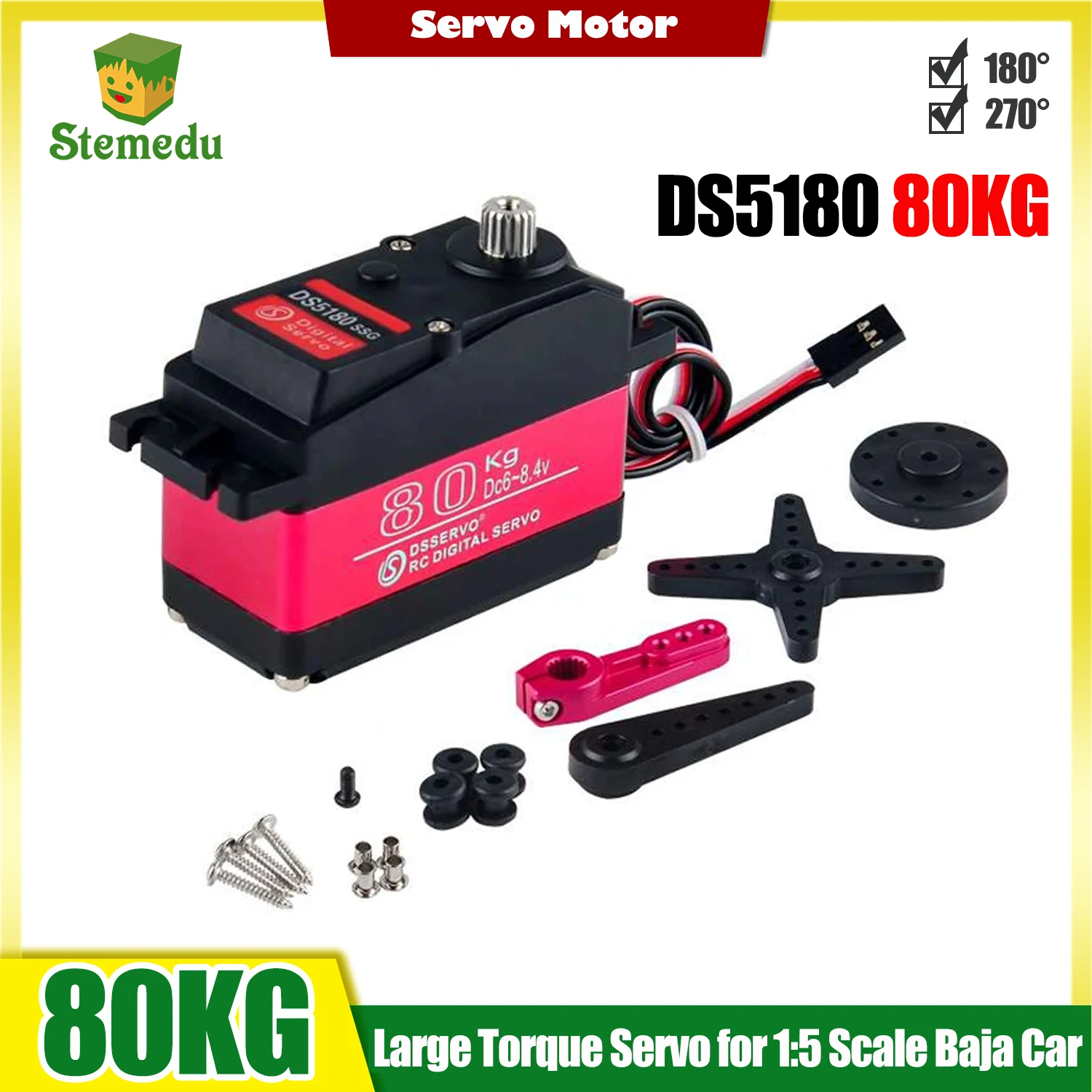 DS5180 80KG High Torque Digital Servo HV 8.4V Metal Steering Gears Large Servo Motor for 1/5 Baja Remote Control Cars