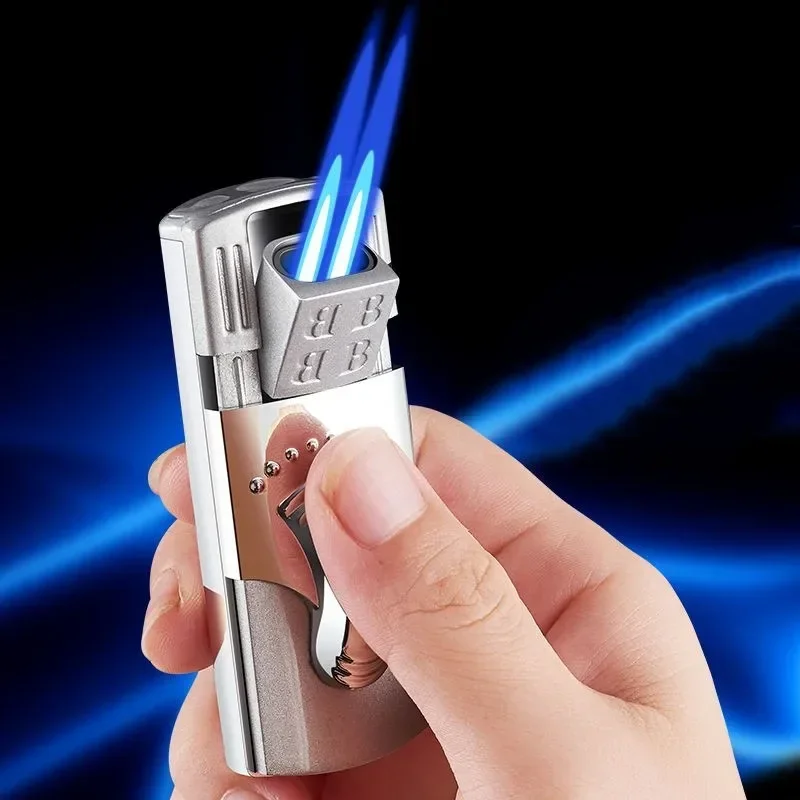 Inflatable Metal Lighter with Hidden Ignition Mouth, Windproof 2 Jet Torch Lighter for Cigar Special Igniter, Resistant Spitfire