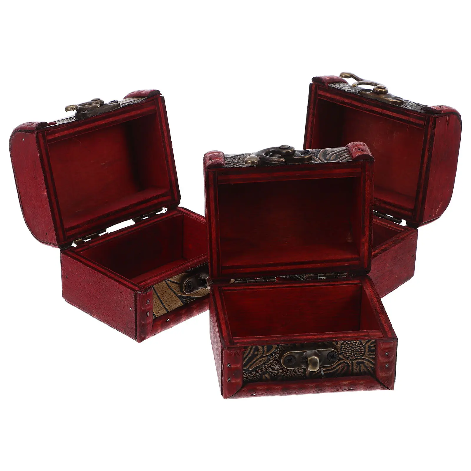 

3Pcs Mini Wooden Jewelry Chest Vintage Retro Storage Organizer Lid Hasp Keepsake Treasure Box Rings Earrings Trinkets