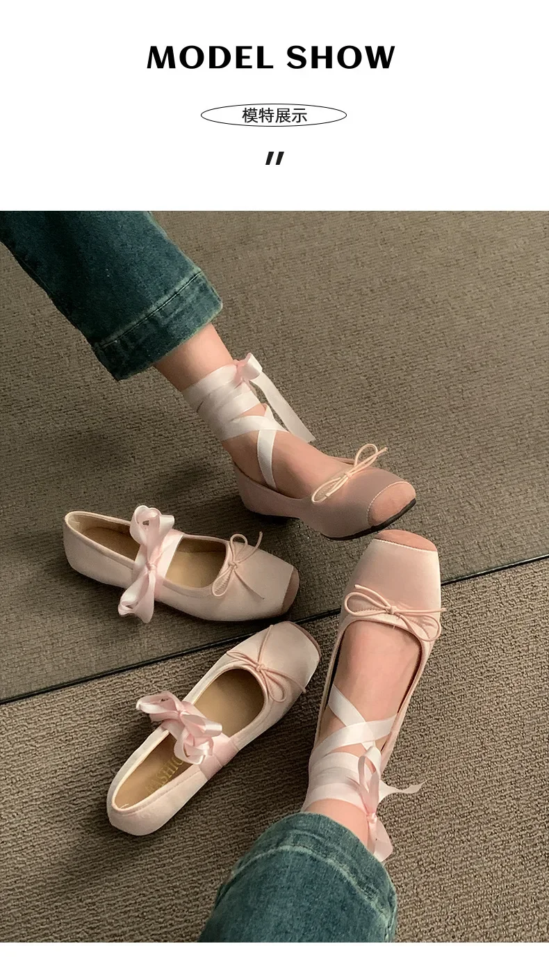 Designer-Kreuzriemen-Damenschuhe im Mary-Jane-Stil, modische Schuhe mit eckiger Zehenpartie und Schleifenverzierung, bequeme Damen-Ballerinas. – Detail 2