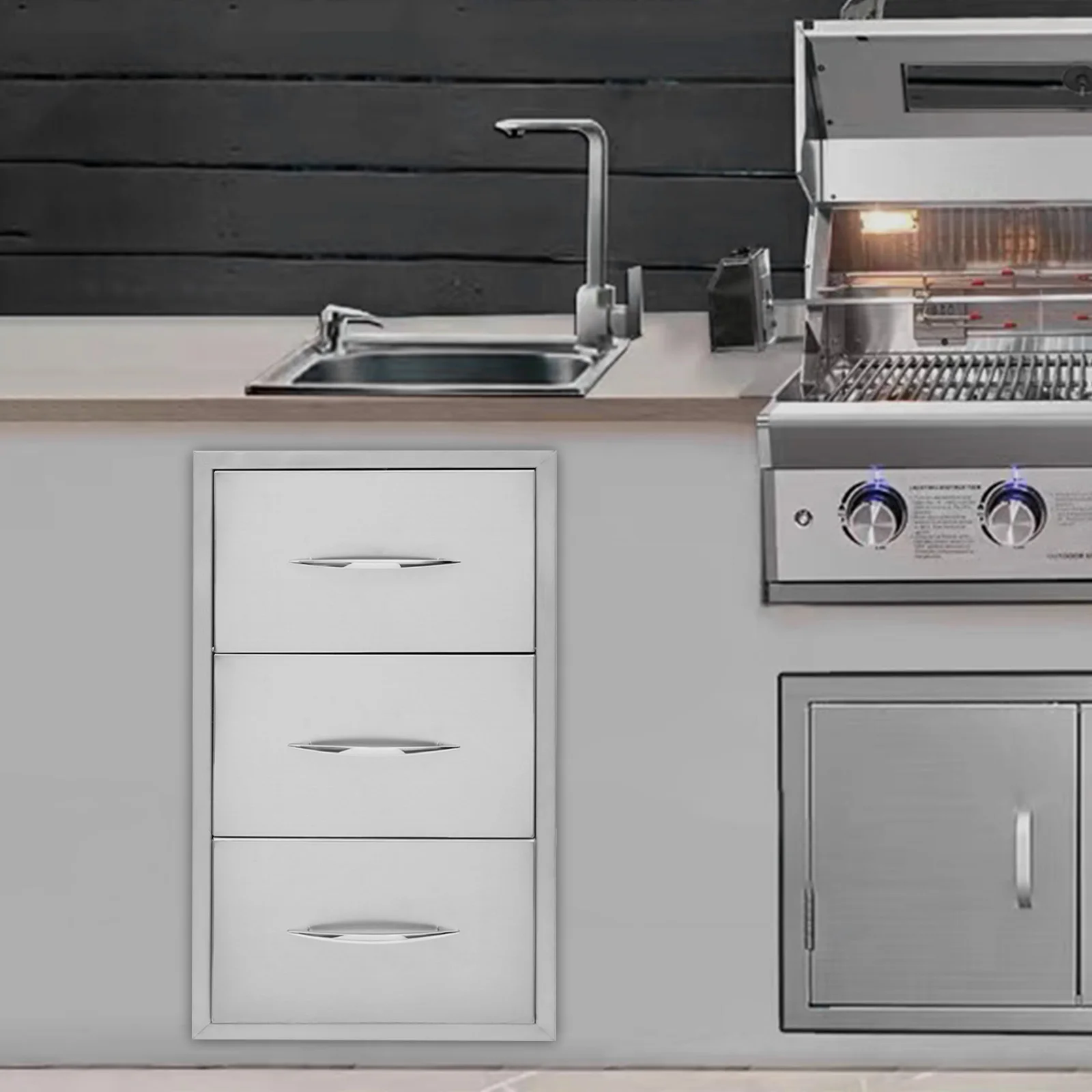 

Silver Stainless Steel Embedded Garbage Drawer 43x53x76cm 3-storey Locker with Toilet Paper Rack Multi-storey Storage Drawer