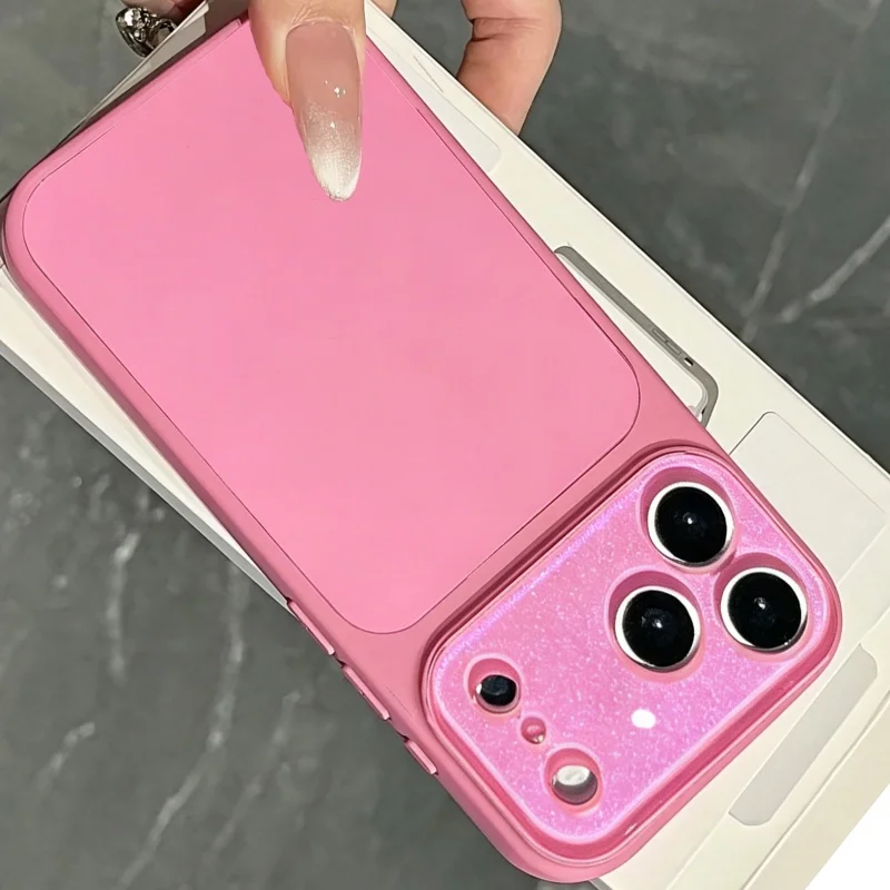 Luxury Aurora Camera Glitter Liquid Silicone Case For iPhone 17 16 15 14 Pro Max Shockproof Shiny Crystal Soft Protective Cover