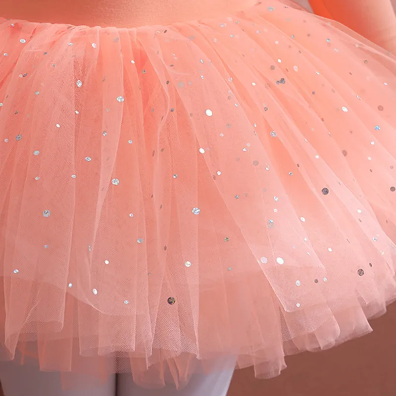 Girl Ballet Dress Sparkle Glitter Tutu Skirt Korea Design Sweet Princess Costume for Prom Children Bodysuit Gymnastic Orange