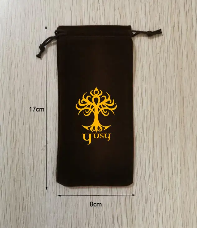 

100 Units Custom-made Logo 8x17cm Drawstring Brown Velvet Bags Gift Packaging Pouches Screen Printed With Gold Color Logo