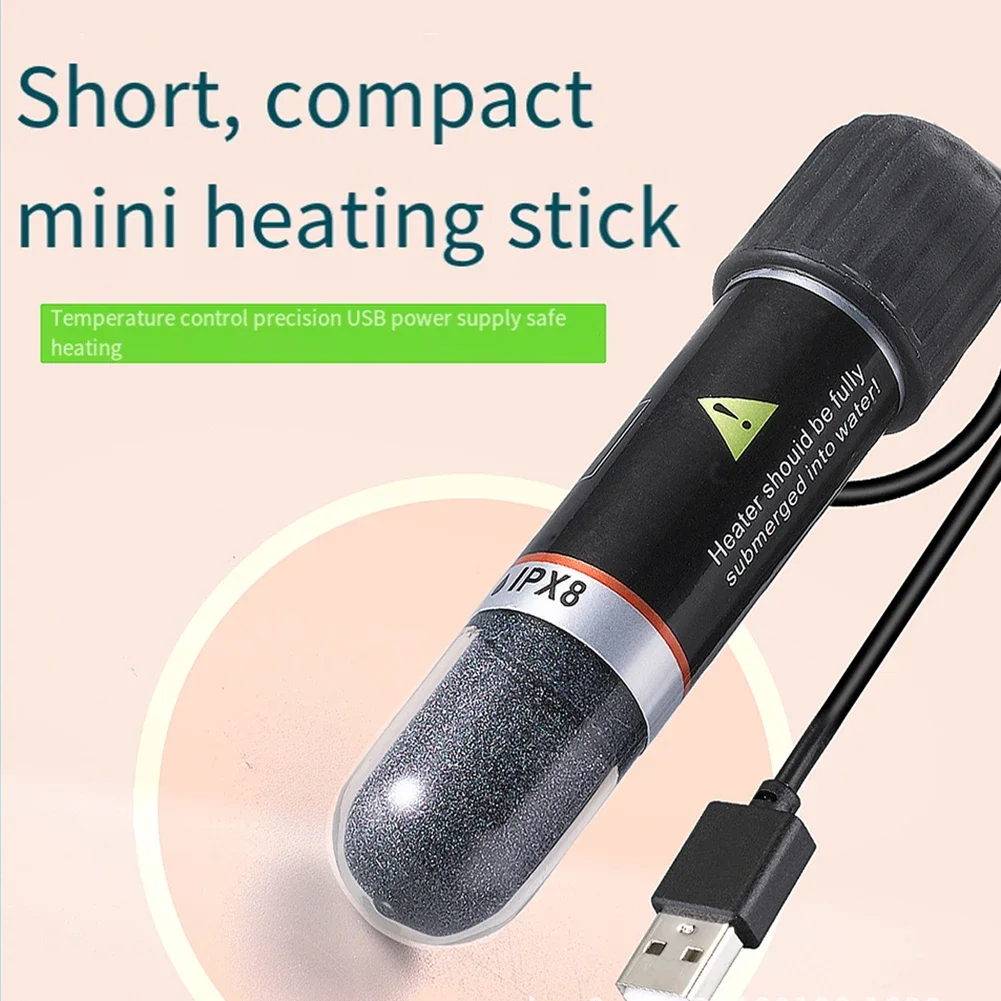 For Desktop Fish Tanks Small Aquarium Heater USB Fish Tank Heater 18mm Diameter 8.5cm Length Black Gold Sand Filled