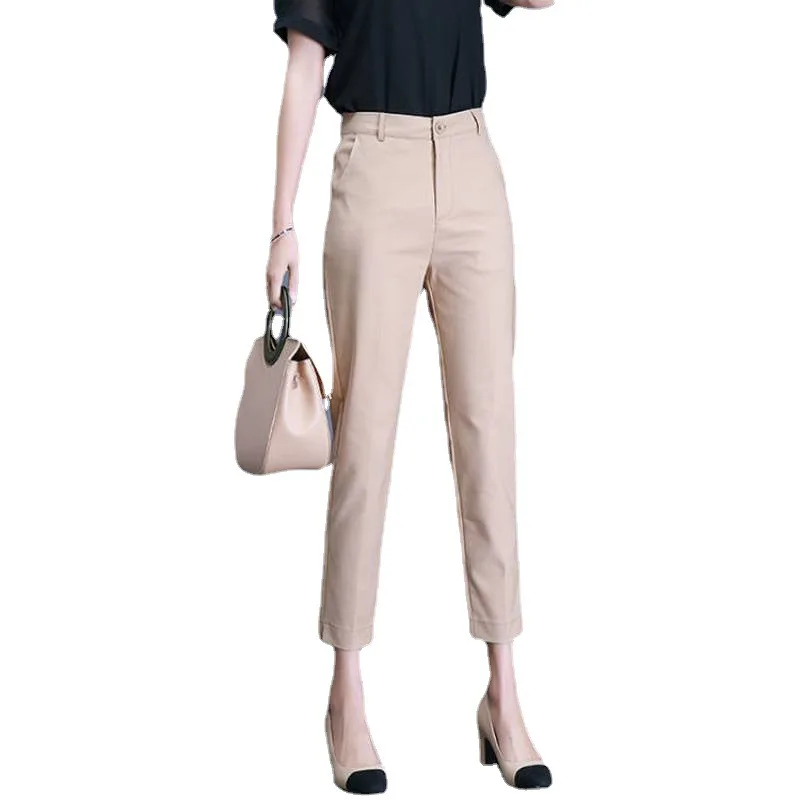 Office Lady Suit Classic Pants Women Khaki Black Work Pantalones Spring High Waist Skinny Pencil Trousers Elegant Capris 85-91cm