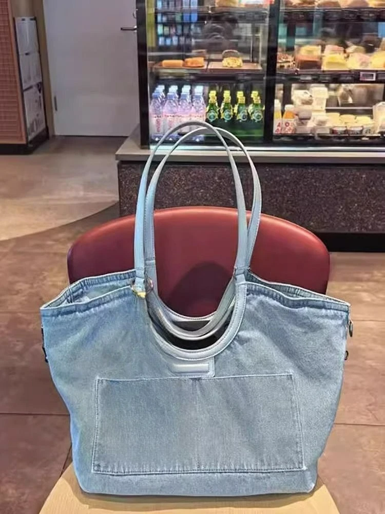 

Washed Denim Fashion Commuting Tote Bags 2025 New Large Capacity Shoulder Bag for Women