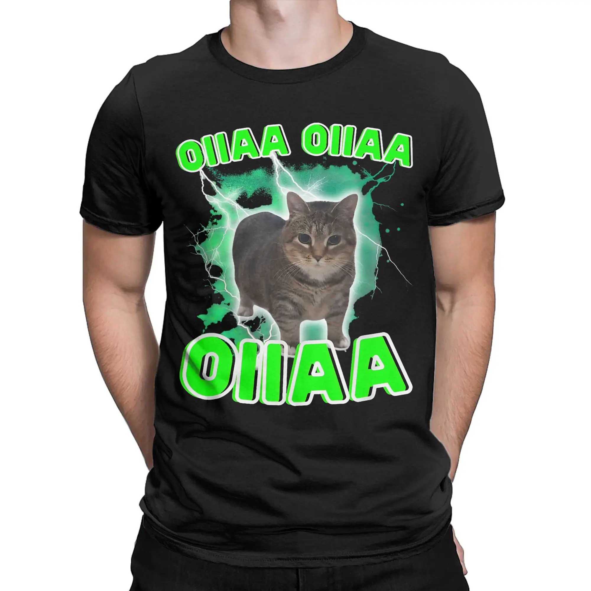 Mens Womens Oiiaa Oiiaa Cat Brainrot Viral Spining Cat Meme Shirt 100% Cotton Printed T-Shirt  Top Clothing