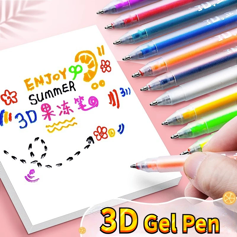 6pcs 3D Colored Gel Pen Glitter Highlighter Marker Journal Suitable For Painting Diary Ceramic Cup Glass DIY Doodles Markers