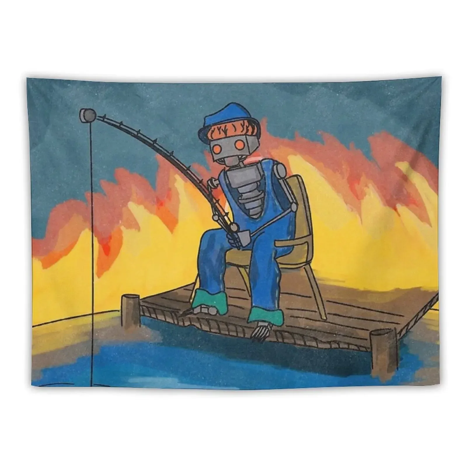 Fishing for Fishies Tapestry Cute Decor Decorations For Your Bedroom House Decor Tapestry