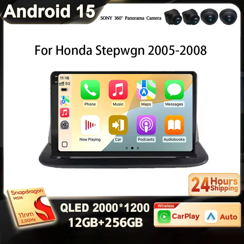 For Honda Stepwgn 2005-2008 Android 15 2K QLED Carplay Auto  Accessory Multimedia Video Player Head Unit GPS Navigation Auto 4G
