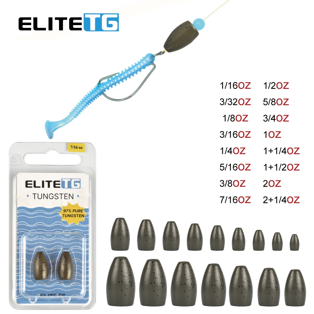 

Elite TG 5pcs-1pcs Texas Tungsten Sinkers Flipping 1/16-2OZ Bullet Weights Columnar 1.8g-64g Bass Fishing Lures Accessories