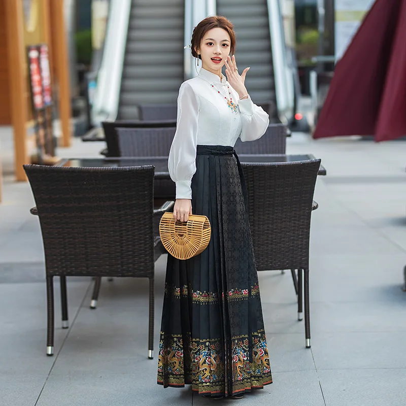 New Chinese national style horse face dresses women daily casual dresses fall and winter 2024 new long thin Ming system hanfu